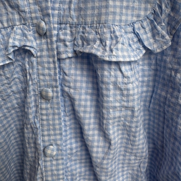 Sandy Liang Petite Light Blue Gingham Ruffle Collar Mini Doll Style Dress - Picture 2 of 4